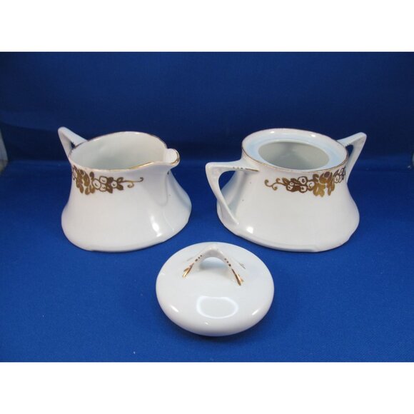 Vintage 1940s Porcelain Creamer and Sugar Bowl Set Signed Z.S.C Bavaria - Picture 5 of 13